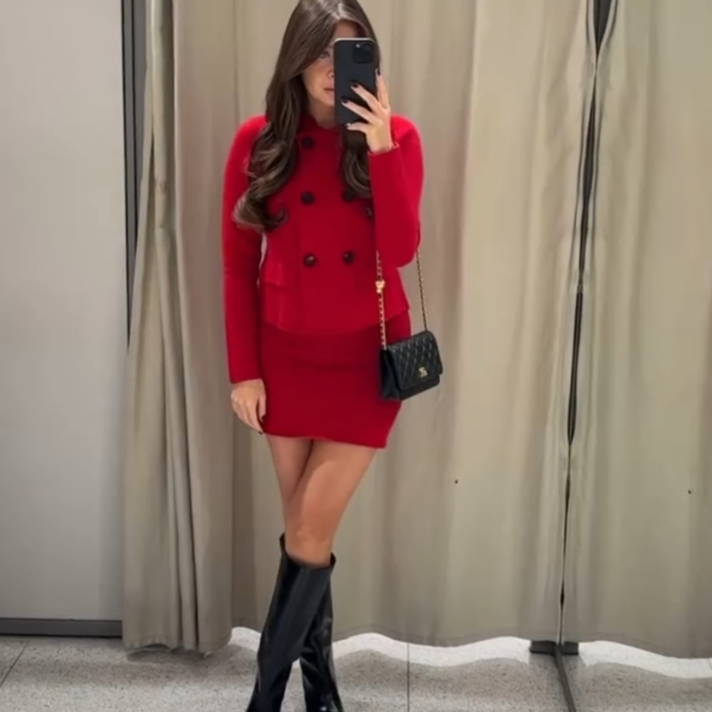 Zara 2pcs  Wool Double-breasted blazer + Skirt